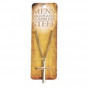 Necklace Bevel Cross Gold Plated Men 24L