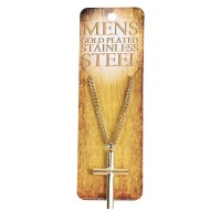 Necklace Bevel Cross Gold Plated Men 24L