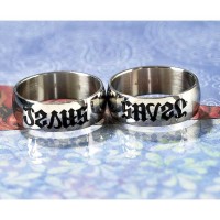 2pk -RNG-STNLESS JESUS/SAVES SZ8 - (Pack of 2)