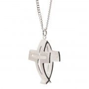 OPEN CROSS/FISH SILVER PLATE 24" CHAIN OPEN CROSS/FISH SILVER PLATE 24" CHAIN