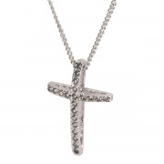 NK OPEN BOW CROSS SIL PLT CZ SM 18" CHN NK OPEN BOW CROSS SIL PLT CZ SM 18" CHN