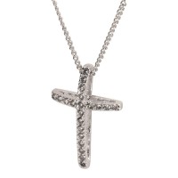 NK OPEN BOW CROSS SIL PLT CZ SM 18" CHN