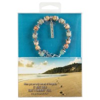 Bead Bracelet Footprints Coral/Aqua Bead Bracelet Footprints Coral/Aqua