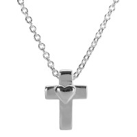 MINI CROSS/HEART SILVER PLATE 16" CH