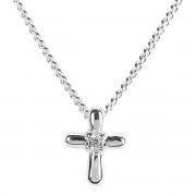 PETAL CROSS/CZ SILVER PLATE 16" CHAIN
