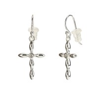 EARRINGS SILVER PL PETAL CROSS W/CRYSTAL EARRINGS SILVER PL PETAL CROSS W/CRYSTAL