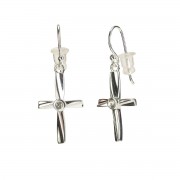 EARRINGS SILVER PL RBBON CROSS W/CRYSTAL EARRINGS SILVER PL RBBON CROSS W/CRYSTAL
