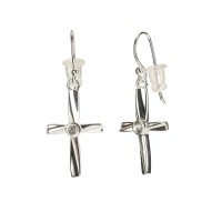 EARRINGS SILVER PL RBBON CROSS W/CRYSTAL EARRINGS SILVER PL RBBON CROSS W/CRYSTAL