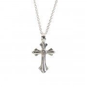 SILVER PL FLARE CROSS W/CRYSTAL NECKLACE