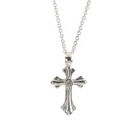 SILVER PL FLARE CROSS W/CRYSTAL NECKLACE SILVER PL FLARE CROSS W/CRYSTAL NECKLACE