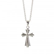 SILVER PL BUD CROSS W/CRYSTAL NECKLACE