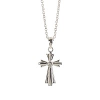 SILVER PL BUD CROSS W/CRYSTAL NECKLACE SILVER PL BUD CROSS W/CRYSTAL NECKLACE