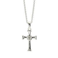 SILVER PL CROSS WITH ENDCAPS NECKLACE