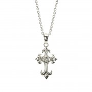 SILVER PL FANCY BUD CROSS NECKLACE