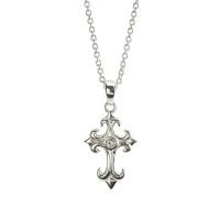 SILVER PL FANCY BUD CROSS NECKLACE SILVER PL FANCY BUD CROSS NECKLACE