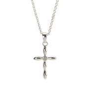 SILVER PL PETAL CROSS W/CRYSTAL NECKLACE