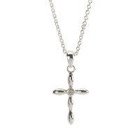 SILVER PL PETAL CROSS W/CRYSTAL NECKLACE SILVER PL PETAL CROSS W/CRYSTAL NECKLACE