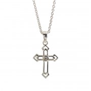 SILVER PL OPEN BUD CROSS NECKLACE