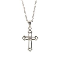 SILVER PL OPEN BUD CROSS NECKLACE SILVER PL OPEN BUD CROSS NECKLACE