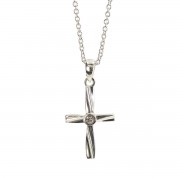 SILVER PL RBBON CROSS W/CRYSTAL NECKLACE