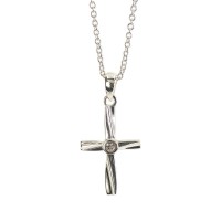 SILVER PL RBBON CROSS W/CRYSTAL NECKLACE