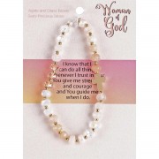 Stretch Bracelet Ecru Gemstones W/Cross