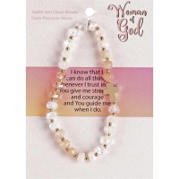 Stretch Bracelet Ecru Gemstones W/Cross Stretch Bracelet Ecru Gemstones W/Cross