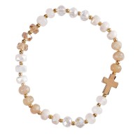 Stretch Bracelet Ecru Gemstone/Cross