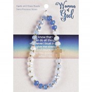 Stretch Bracelet Blue Gemstones W/Cross