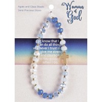 Stretch Bracelet Blue Gemstones W/Cross Stretch Bracelet Blue Gemstones W/Cross