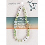 Stretch Bracelet Green Gemstones W/Cross