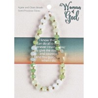 Stretch Bracelet Green Gemstones W/Cross