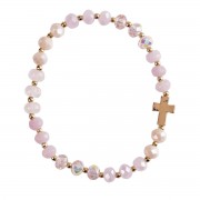 Stretch Bracelet Pink Gemstone/Cross