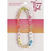 Stretch Bracelet Multi Gemstones W/Cross