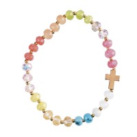 Stretch Bracelet Multi Gemstone/Cross