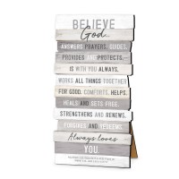 2pk -Tabletop Plaque Believe God MDF 10H - (Pack of 2)