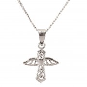 ANGEL/HEART SILVER PLATE 18" CHAIN