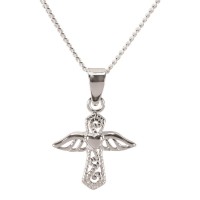 ANGEL/HEART SILVER PLATE 18" CHAIN