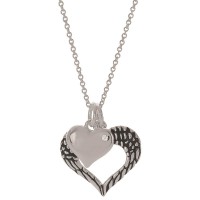 FEATHER HEART SILVER PLATE 18" CHAIN