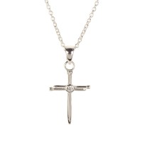 NAIL CROSS/CZ SILVER PLATE 18" CHAIN