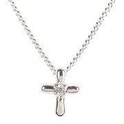 PETAL CROSS/CZ SILVER PLATE 16" CHAIN