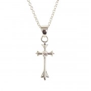 BUD CROSS/CZ SILVER PLATE 18" CHAIN BUD CROSS/CZ SILVER PLATE 18" CHAIN