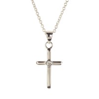 THIN BOX CROSS/CZ SILVER PLATE 18" CHAIN