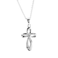 Necklace Ribbon Cross Silver-Plated 18in