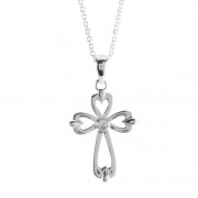 Necklace Open Bud Cross SilverPlated 18L