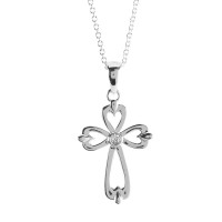 Necklace Open Bud Cross SilverPlated 18L