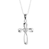 Necklace Ribbon Cross Heart-Center 18 In