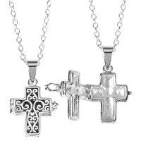 Necklace Cross Prayer Box SilverPlated