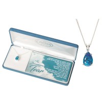 NK-BEREAVMENT TEAR BLUE CZ SIL PLT 18"