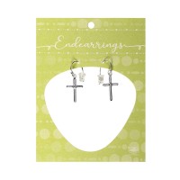 Earring With 11/16" Box Cross Cz Center
